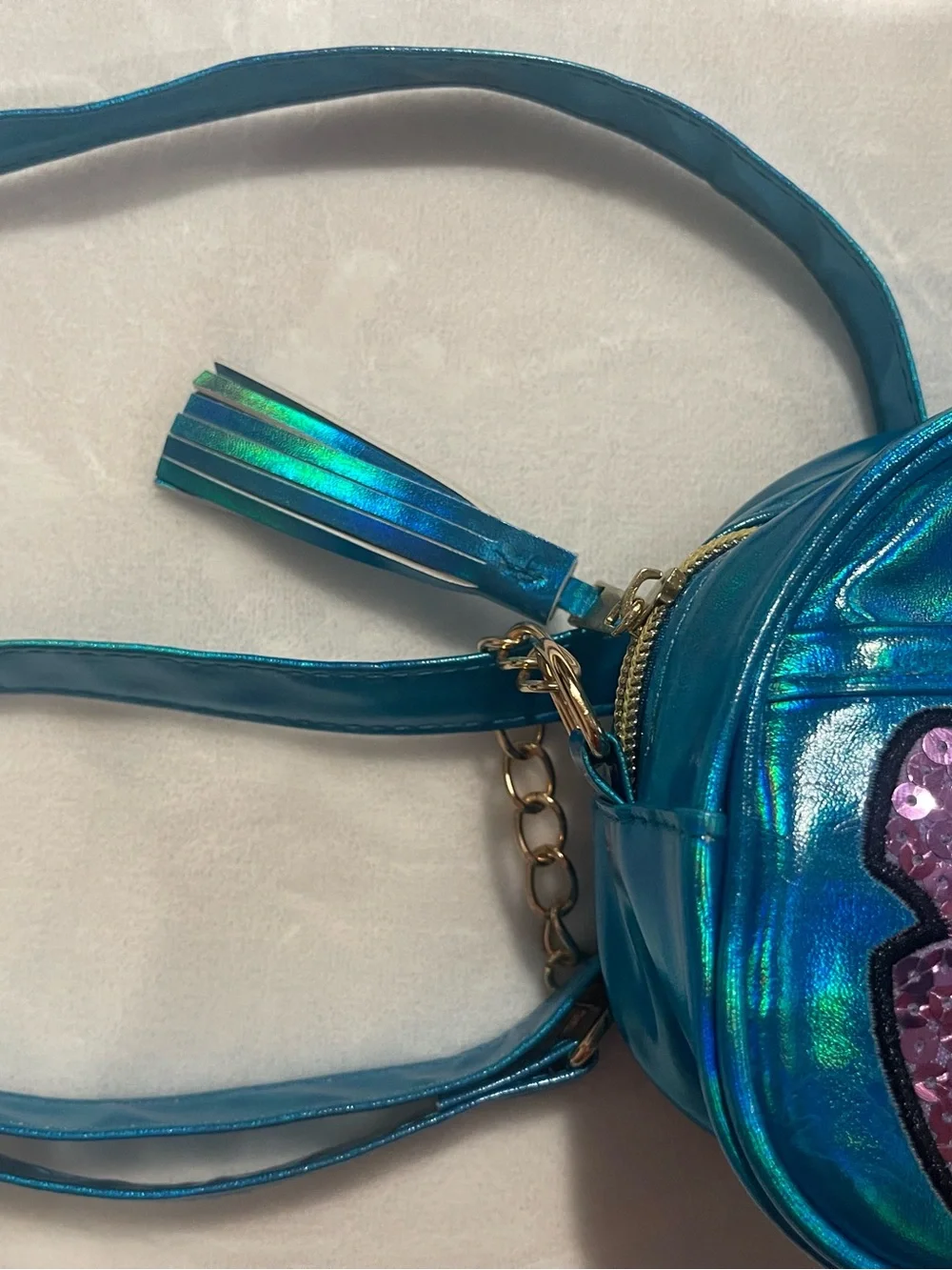 Stitch Disney Teal Stitch Crossbody Bag with Purple Sequin Ears